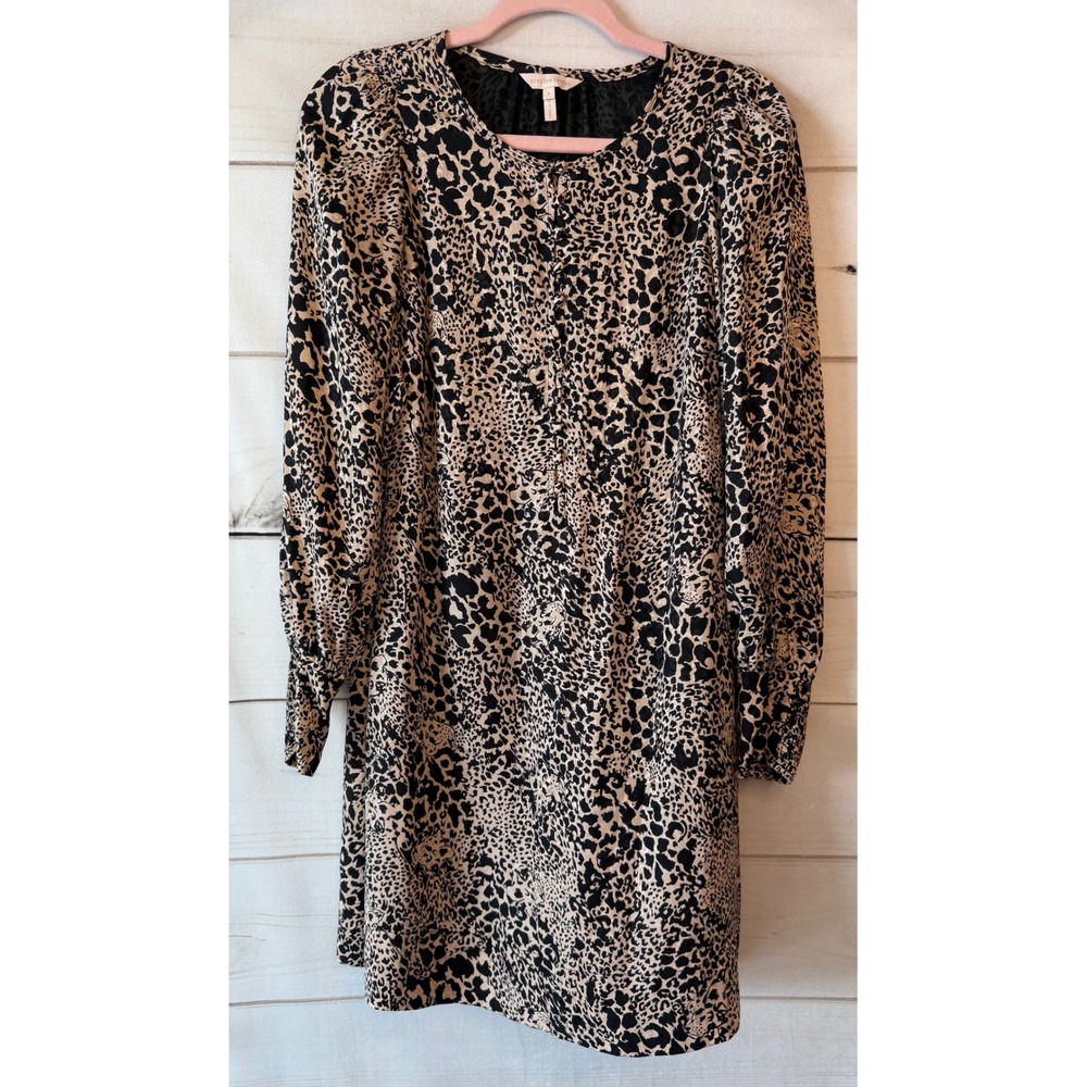 Rebecca Taylor Silk Leopard Print Long Sleeve Mini Dress 018948D072 Tan Black 6
